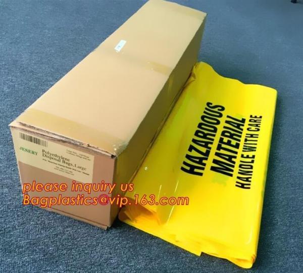 PE plastic Yellow first aid medical waste bag,infectious emergency autoclavable biohazard bag on roll, bagplastics, pac
