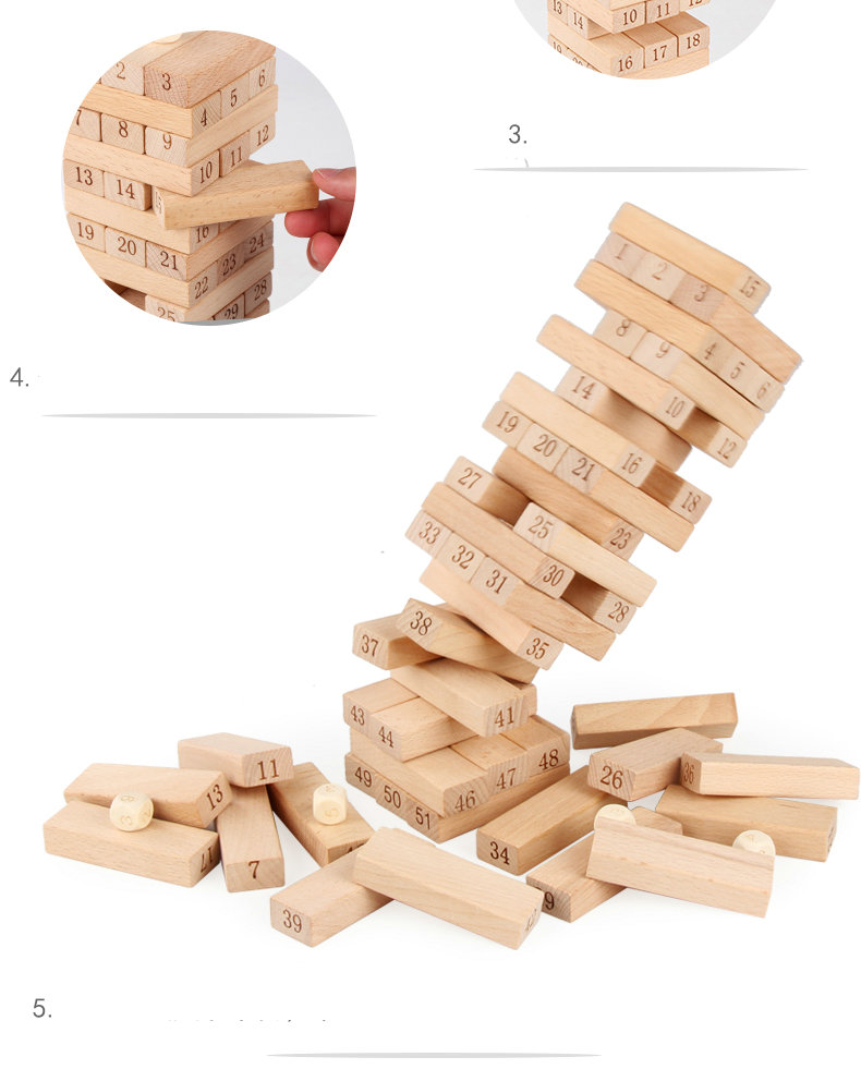 Digital 51PCS Log Building Blocks Dominos Jenga Blocks