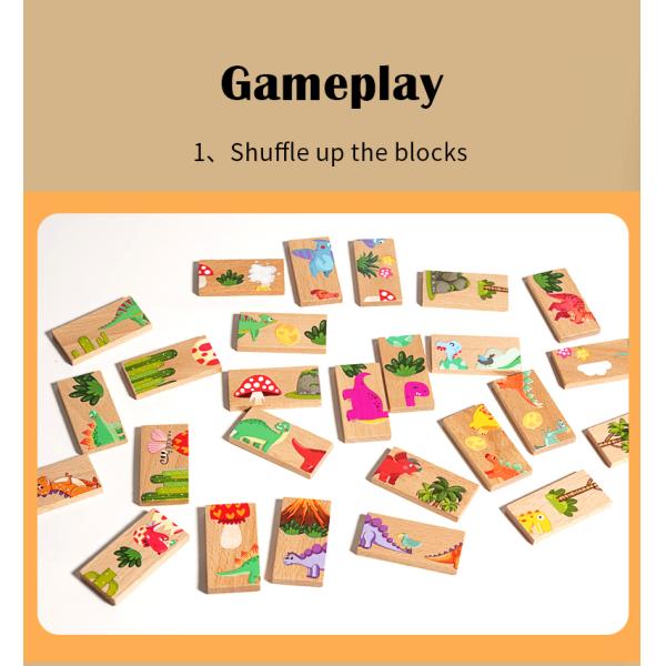 Children's Puzzle Toys Wooden Dinosaur Pairing Puzzle Domino Building Block Toys Game