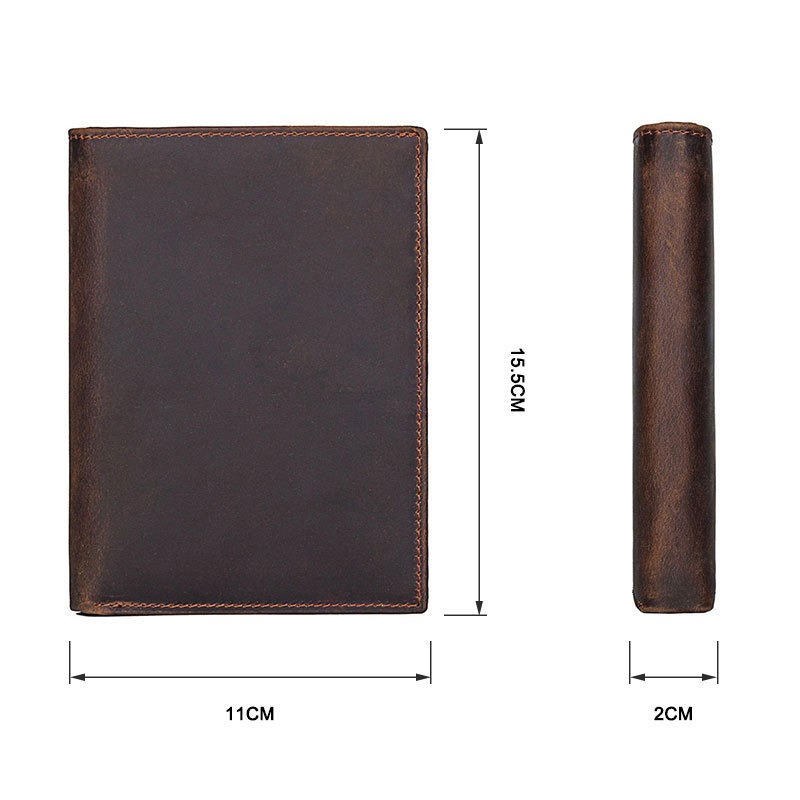 Fashionable Genuine Leather Passport Cover Bifold Wallet with RFID Blocking Cowhide
