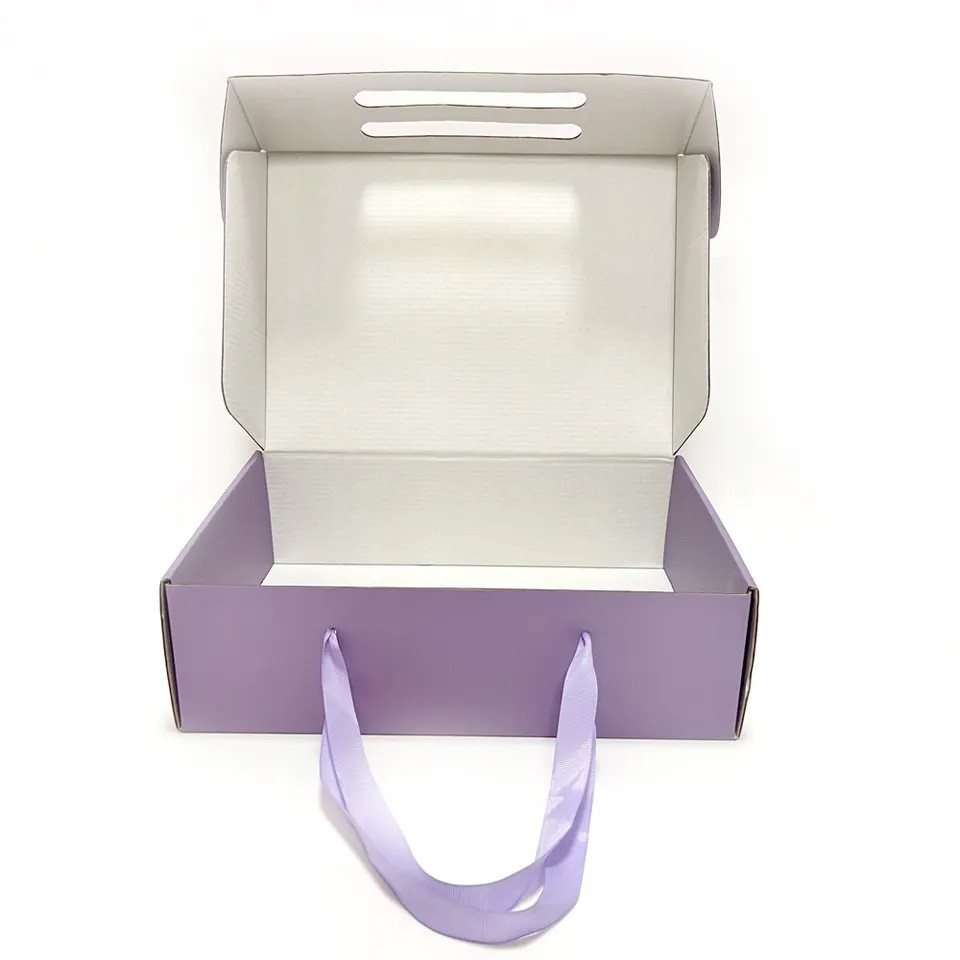 Customizable Printing Logo Clothes Corrugated Folding Cardboard Shipping Box Durable with Ribbon Handle