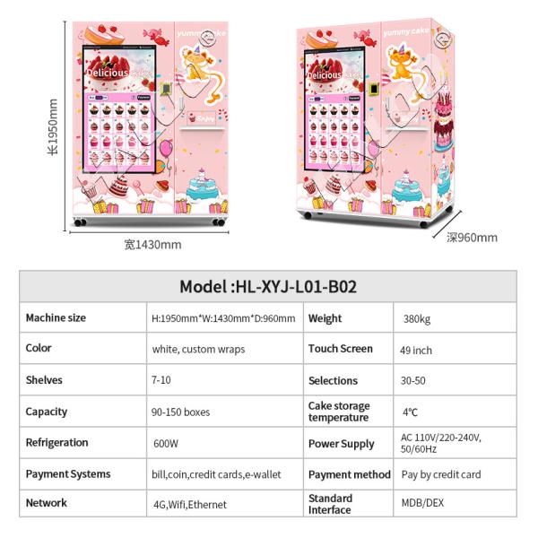 Lift System Refrigerator Automatic Cupcake Vending Machine Salad Fresh Food Vending Machine With 21.5inch Touch Screen