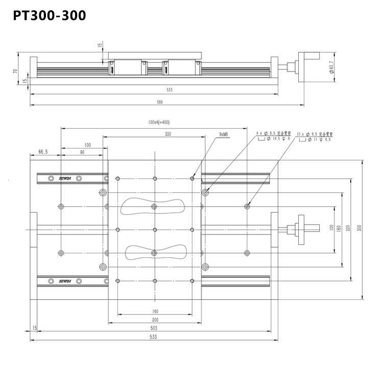 Hand Sliding Manual Linear Stage Large Table Top Load 100kg Displacement