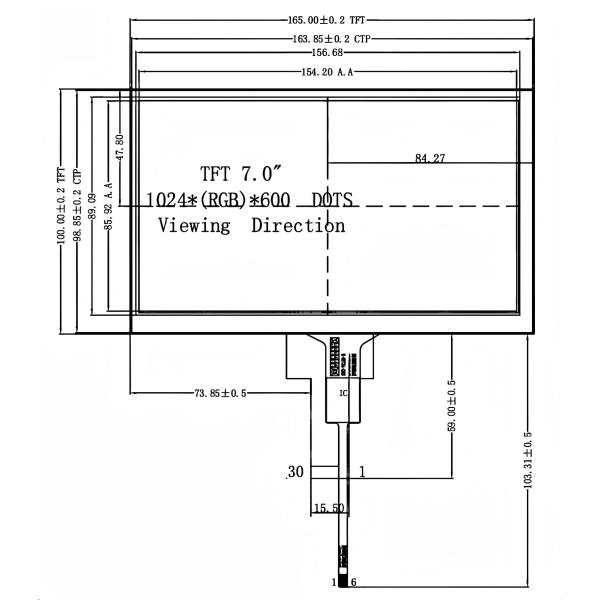 7 Inch TFT LCD Touch Screen Display Module Full Viewing Angles / Adjustable Brightness