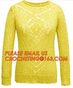 Wholesale Long Sleeve Hollow Pointelle Pullover Women Spring Sweater,  Striped Hem Striped Sleeve Long Sleeve Pullover Women Sweat from china suppliers