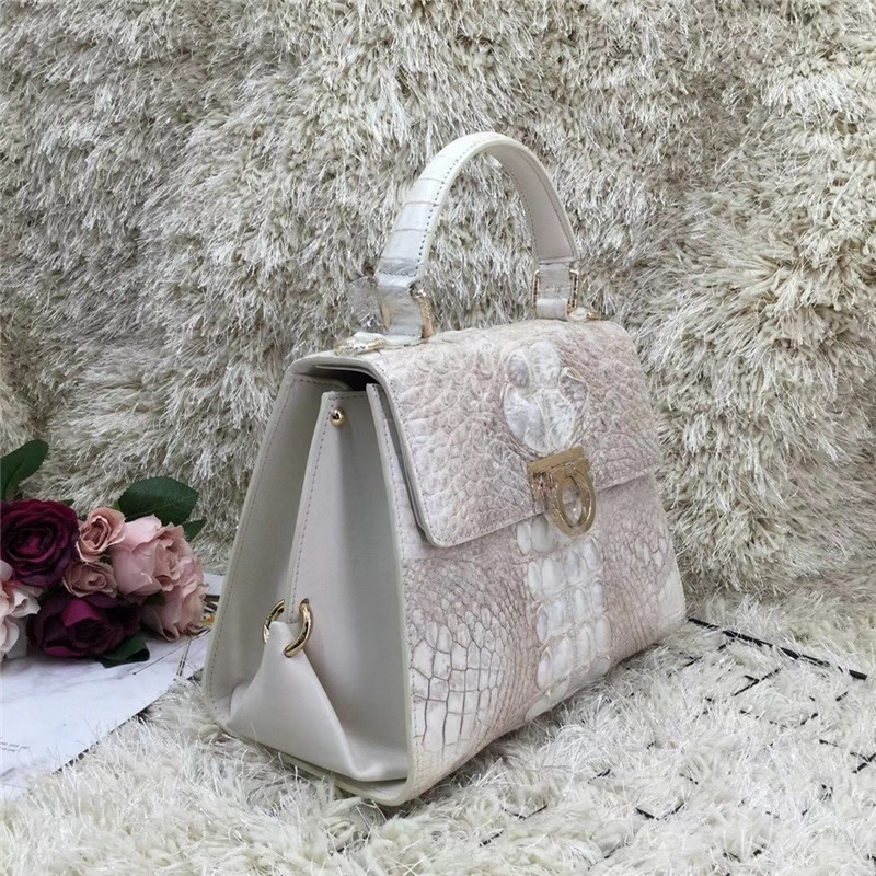Authentic Crocodile Skin Lady White Purse Genuine Alligator Leather Women Single Shoulder Bag Female Three-way Handbag