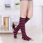 Fashionable wholesale stripe patterned supersoft polyester OEM long socks for