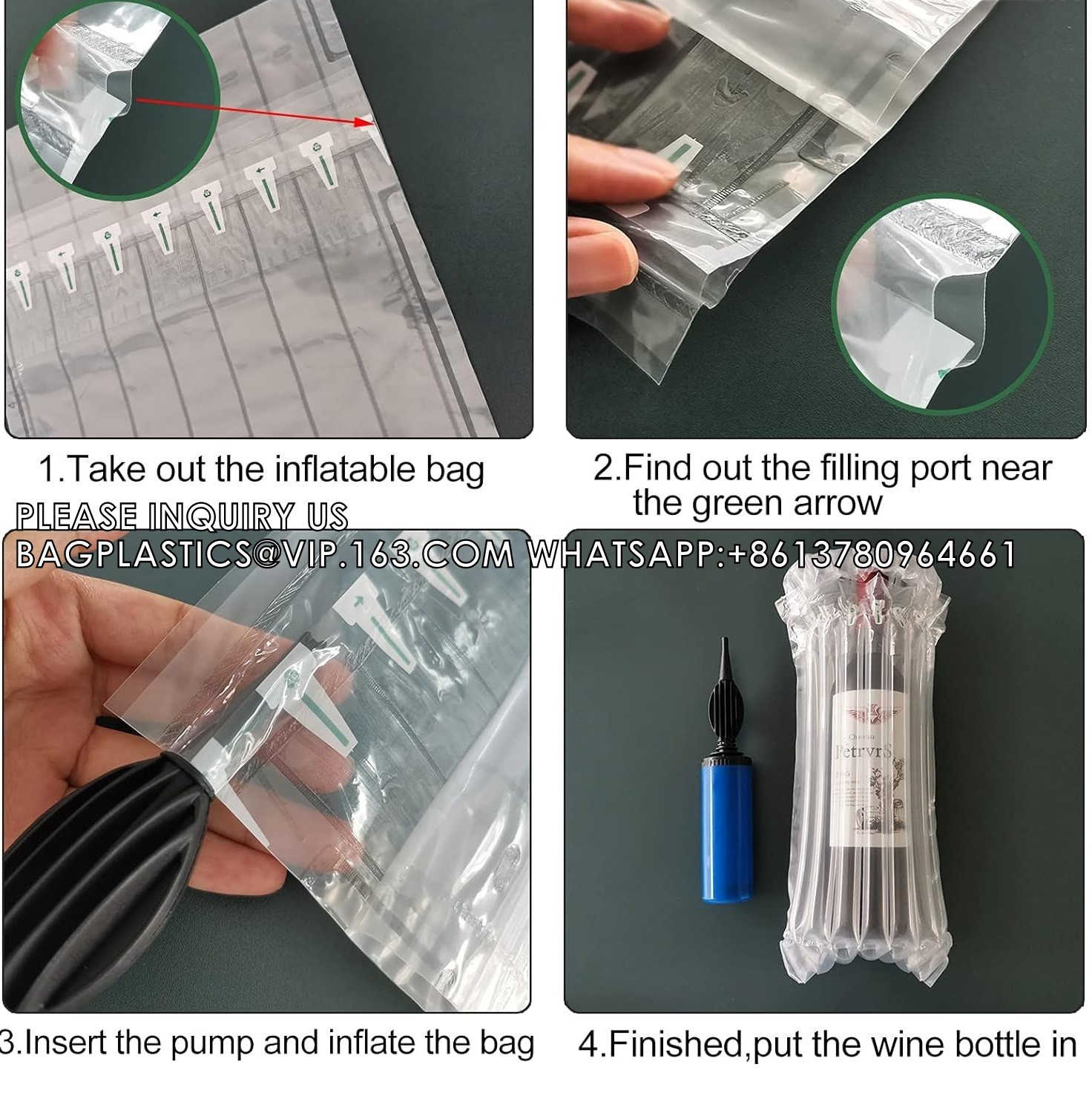 Wine Bottle Protector With Pump,Inflatable Wine Travel Bags,Air Column Cushion Packaging Wine Bags For Luggage
