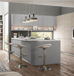 Wholesale Modern Counter Kitchen Cabinets Built In Handle Grey Plywood PET Door Panel from china suppliers