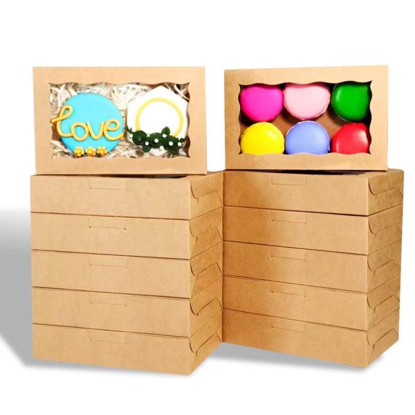 Kraft Paper Box With Clear Display Window For Packaging Macarone Cake Foldable Design