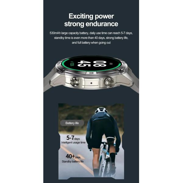 HK08 Black GPS NFC Smart Watch 1.43 Inch AMOLED Touchscreen BT5.3 NFC IP68 Heart Rate 466x466