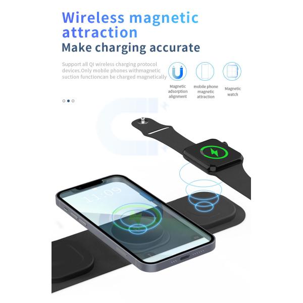 15W 10W Magnetic Foldable Wireless Charger 3 In 1 Wireless Charger
