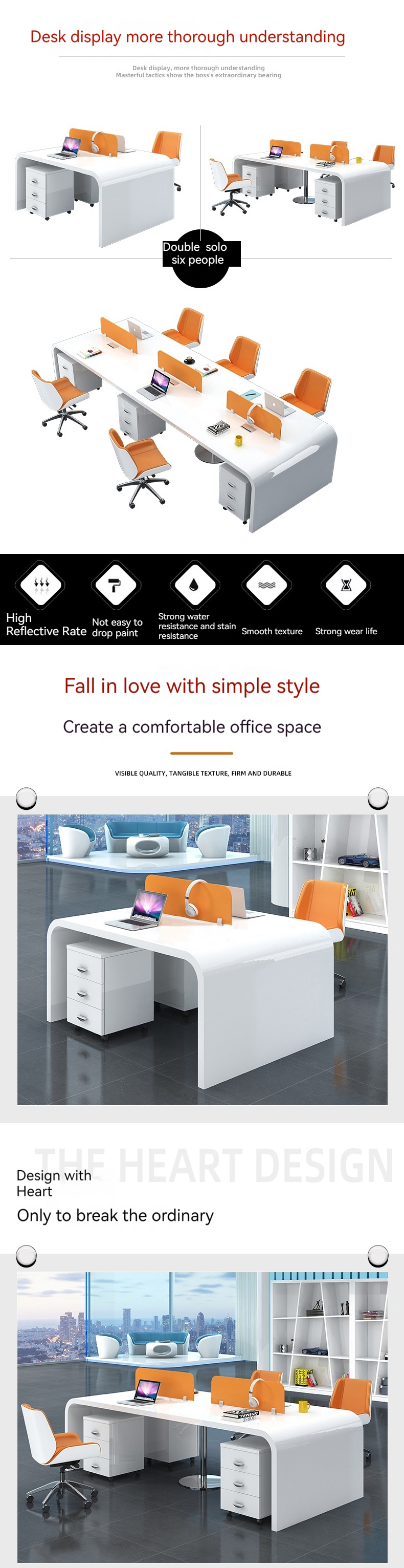Mail Packing Modern Simple White Lacquer Staff Desk for 4 People in Office Design