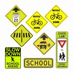 Wholesale Pedestrian Bicycle Crossing Ahead School Zone Retro Reflective Safety Signs 1mm/2mm/3mm from china suppliers