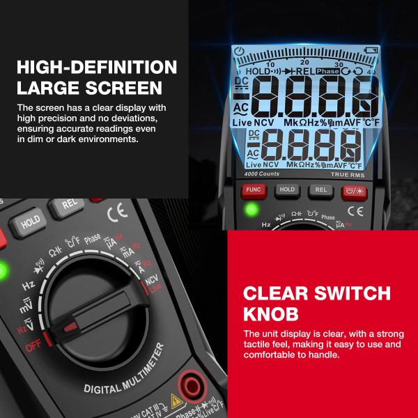 HABOTEST HT135 Digital Multimeter 1000V 10A 4000 Counts AC/DC Transistor Tester Electrical NCV Test Meter Profesional Multimetr