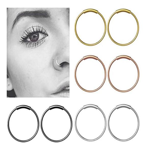 Steel Hinged Clicker Seamless Piercing Nose Ring Hoop Lip Ear Ring-6/8/10mm Body