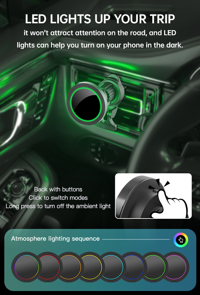 Aluminium Alloy Texture Wireless Car Phone Holder Magsafe Car Mount RGB Light Effect Fast Charging