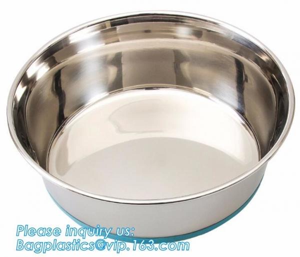Chinese supplier wholesale cheap paw print rounded travel pet bowl food feeding plastic dog bowl, Double stainless steel
