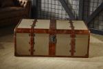 Retro Canvas Lifted Cover Leather Steamer Trunk Coffee Table Copper Nails