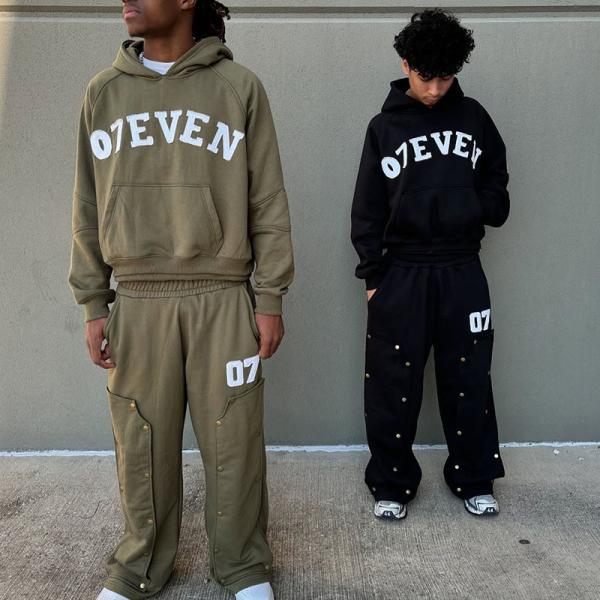 OEM Custom Tracksuits Screen Printing Zipper Hoodie Straight Baggy Stacked