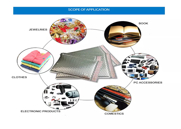 Air Cushion Bubble Mail Bag Blue Metallic Packaging For Cosmetics