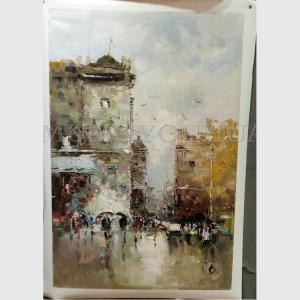 China Thick Texture Street Oil Painting Linen Canvas Street Scenery Drawing on sale