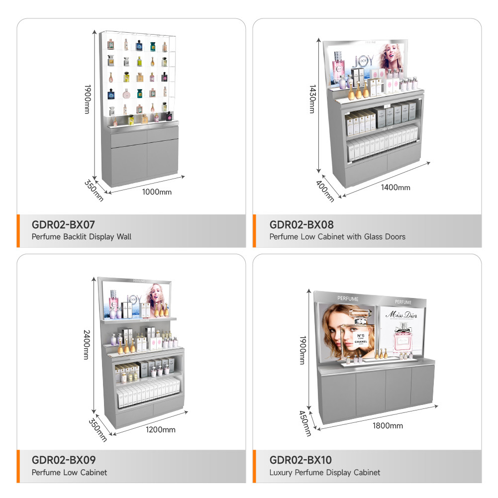 Skincare Display Rack Grey Oiled Wooden Skincare Cabinet With Led Lights For Multi-Functional Shop Counter And Branded Display Stand