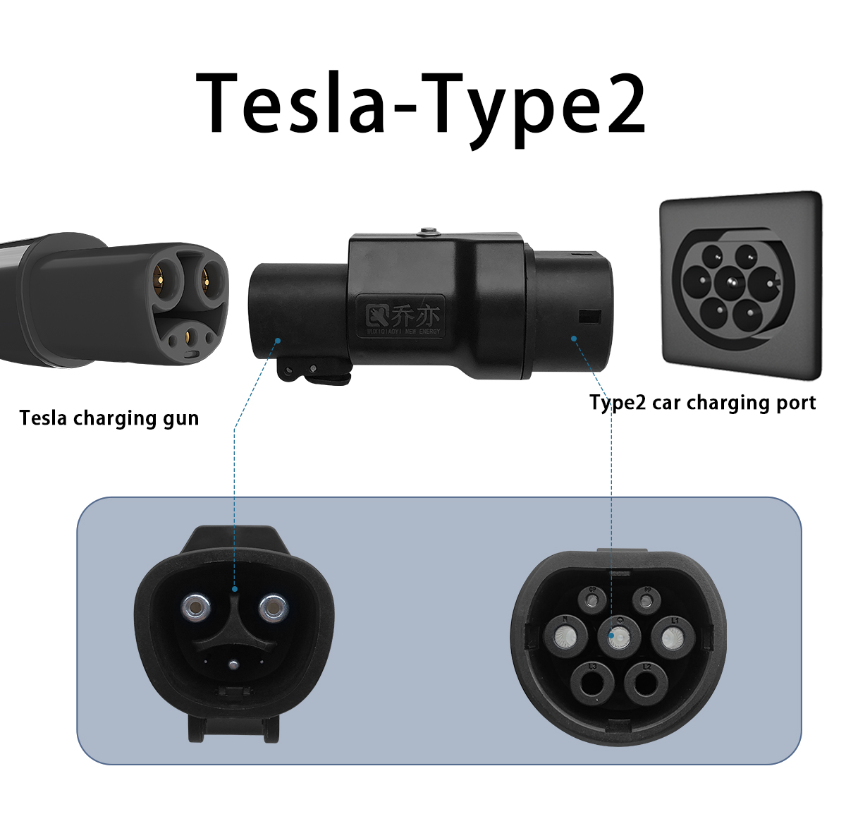7kW Output Power Tesla Type2 Charger Adapter for Electric Vehicle Charging 220v Input Type2 Car