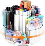 5 Slots 360-Degree Spinning Acrylic Pen Holder for Desk, Marker Holder Caddy Art