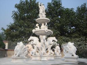Wholesale White Marble Stone Water Fountain With Lion and Horse Statue from china suppliers