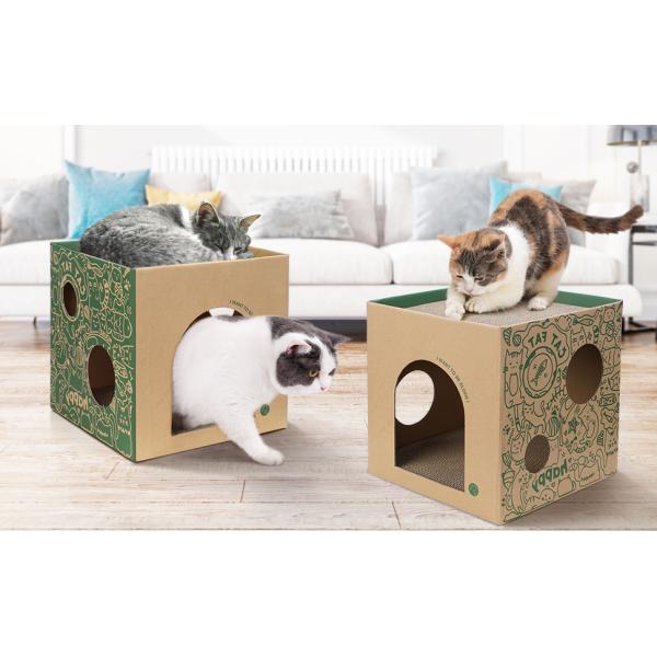 Easy Fold Corrugated Playhouse for Pets Eco-Friendly Foldable Paper Cat Scratch Cardboard House Indoor