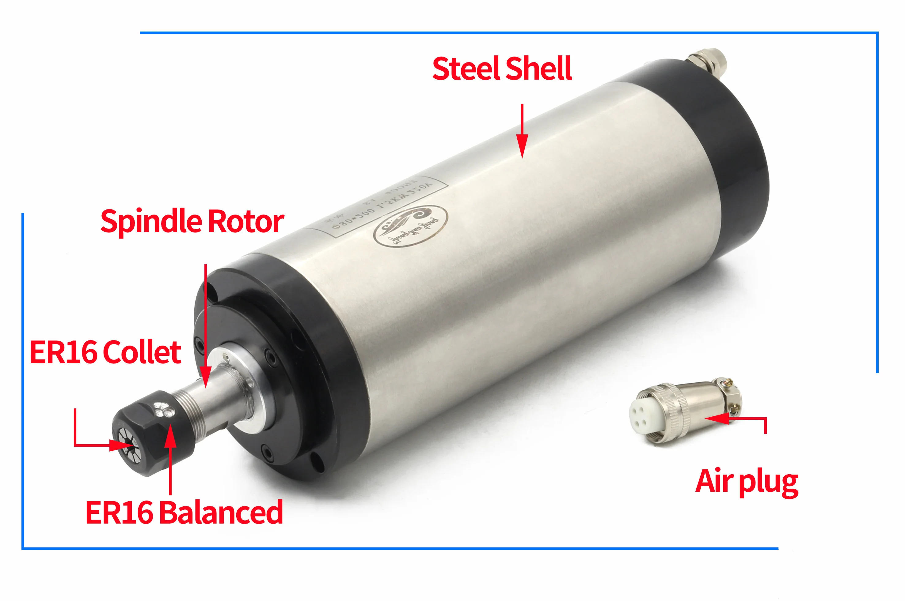 1.5KW Water Cooled CNC Spindle Motor ER16 with HY VFD Inverter 80mm Spindle Clamp