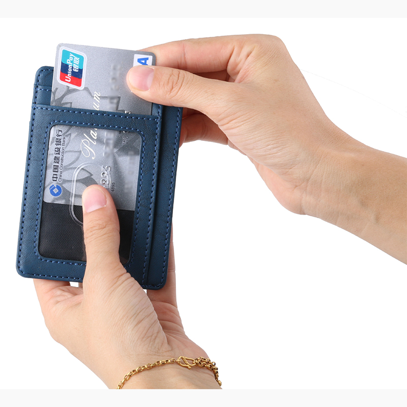 2024 Mens Pu Leather Credit Card Holder Rfid Blocking Wallet Slim Card Holder Solid Color