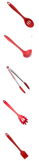 China LFGB FDA bpa free heat resistant red 10 pcs silicone kitchen utensil set