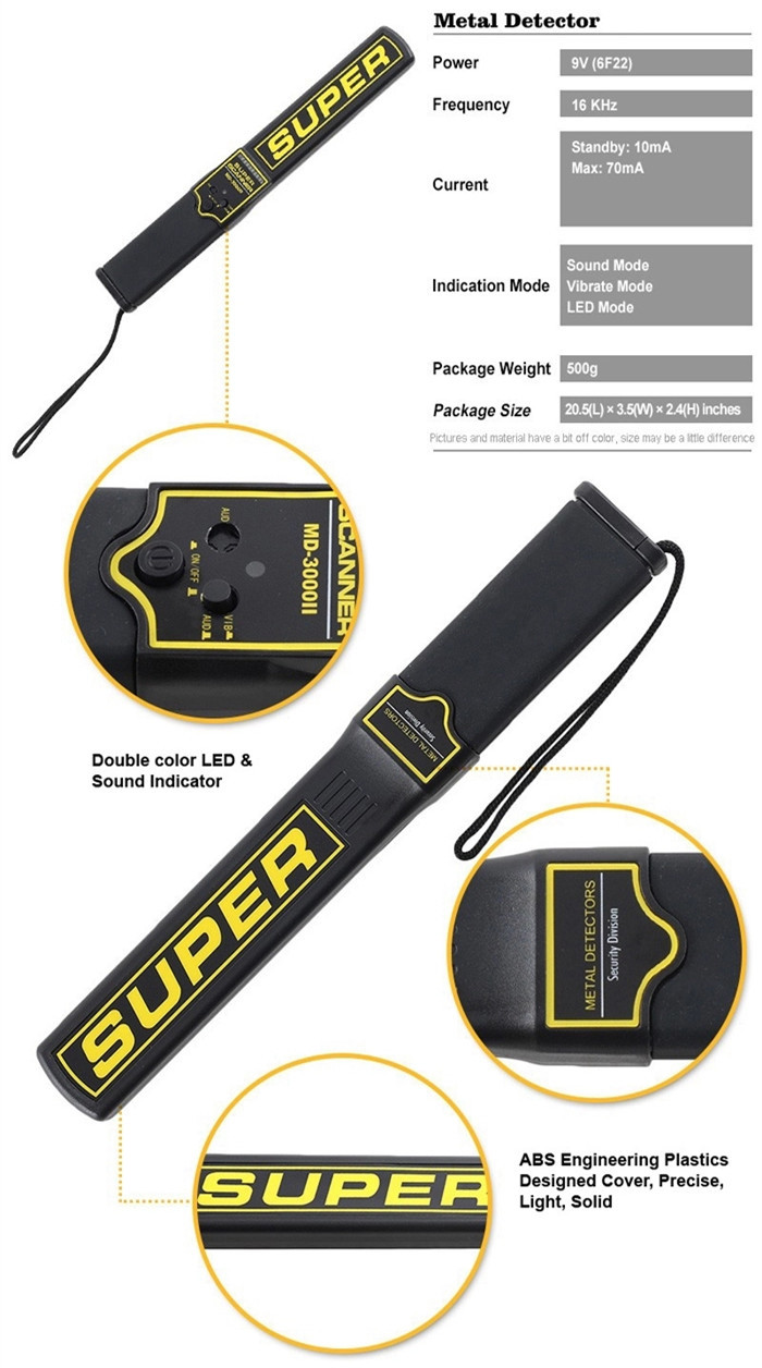 Full Body Scanner Metal Detector Wand Ergonomic Design Plastic Designed Cover