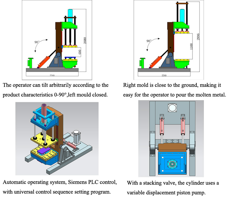 Auto Aluminum Parts Tiltable Gravity Die Casting Machine High Production Efficiency