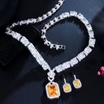 Square Shaped Pendant Necklace with Dazzling CZ Fashion Necklace Bracele Earring