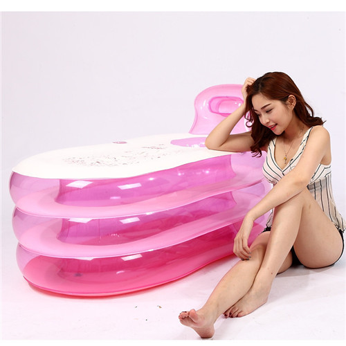 Freestanding Tub Pink PVC Inflatable Swim SPA Bathtub 130*70*70CM