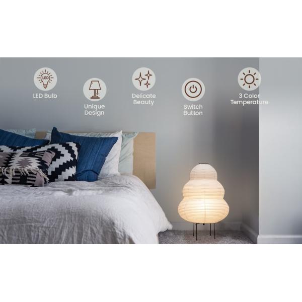 Noguchi Rice Paper Table lights Japanese Paper Lantern Standing Table Lamp Eye-Protection Bedside Lamp(WH-MTB-251)