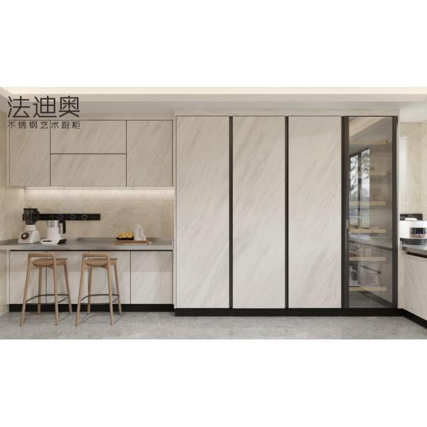 U-Shaped Stainless Steel Kitchen Cabinets With Sintered Stone Cladding Elegance In White
