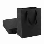 Recycled Black Kraft Paper Handmade Shopping Bags With Ribbon Handles