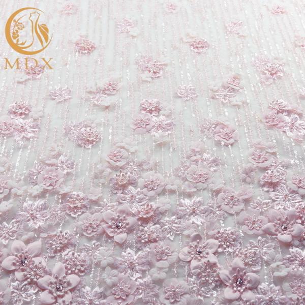 Excellent 3D Flower Lace Customized Embroidery 1 Yard Length Pink Floral Lace