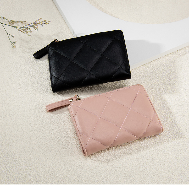 Custom Logo Quilted Women's Wallet Pu Leather Stylish RFID Lady Zipper Purse Ladies Card Holder Wallet