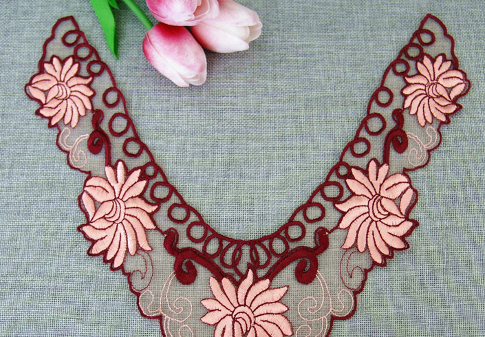 100%Polyester Embroidery Pajams Collar Lace Mesh Based Necklace Decoration
