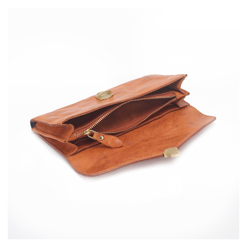 Simple and Versatile Long Wallet Length Long in GENUINE LEATHER with Zipper