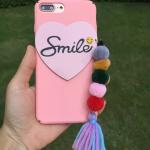 Hard PC DIY Love Heart Shape Smile Word Small Hairball Tassels Cell Phone Case