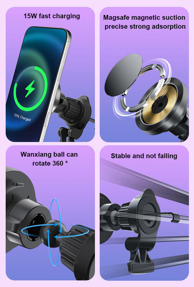 Aluminium Alloy Texture RGB Light Effect Wireless Car Phone Holder With Fast Charging And Adjustable Lights For Automotive