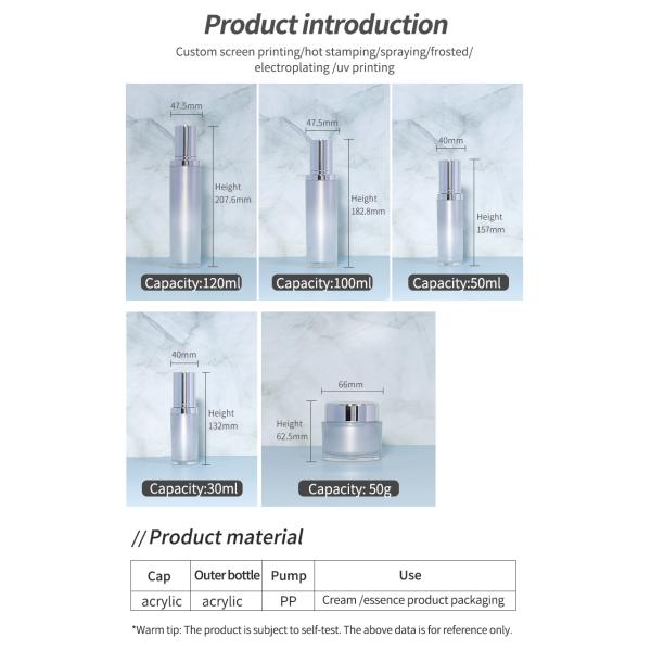 30g Cream Jar 50ml / 120ml Cosmetic Dropper Bottles Thick Wall Acrylic Skin Care Cosmetic Set