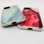 Hybrid Marble Glass Phone Case Anti Scratch Metal Buttons For Iphone 11