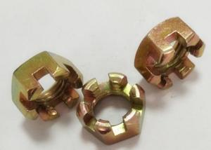 Wholesale High Strength Metal M16 Castle Nut , Slotted Hex Nut Yellow Zinc Plated from china suppliers
